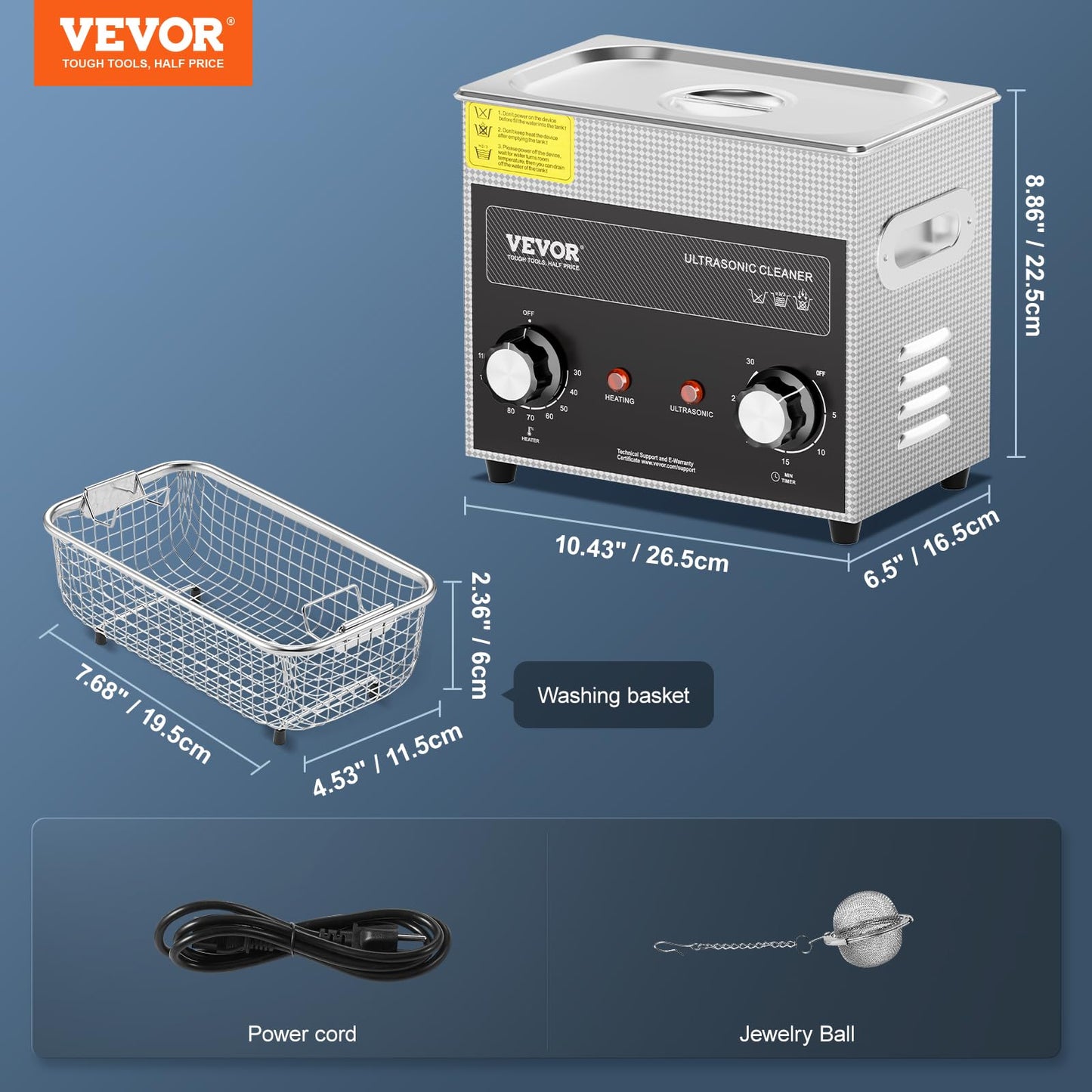 VEVOR 3L Sonic Cleaner with Heater Timer & Basket, Professional Digital Sonic Cavitation Machine, 120W Cleaning Machine for Watch Instruments, Glasses, Coin, Metal Parts, Tool