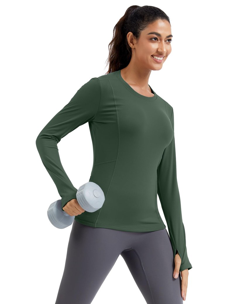 MathCat Thermal Shirts for Women Fleece Lined Long Sleeve Thermal Tops Base Layer Cold Weather Winter Gear Running Athletic Workout Underwear Zipper Pocket Grey Green
