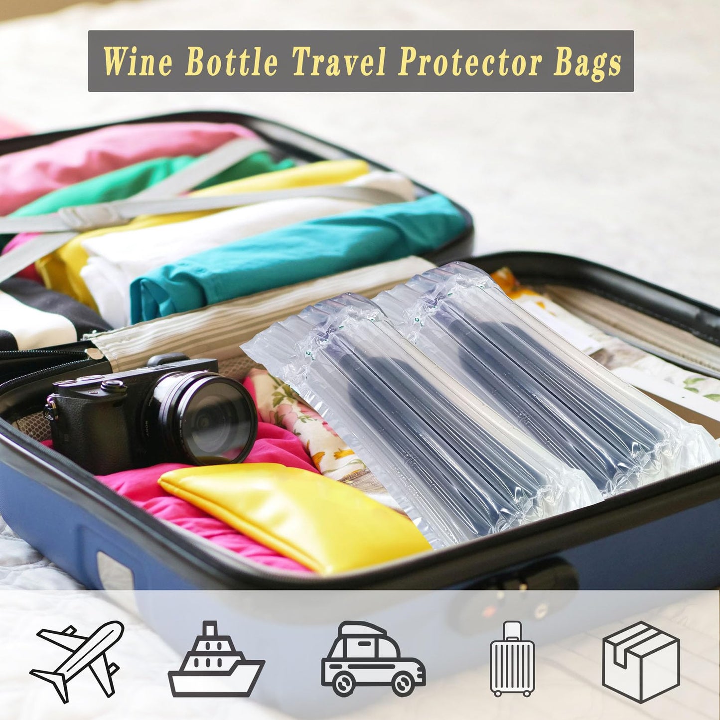 STAYWILD 31 Packs Wine Bottle Travel Protector & Inflatable Bags Airplane,Air Column Bubble Cushion Wrap Pouches for Shipping Packing Transport