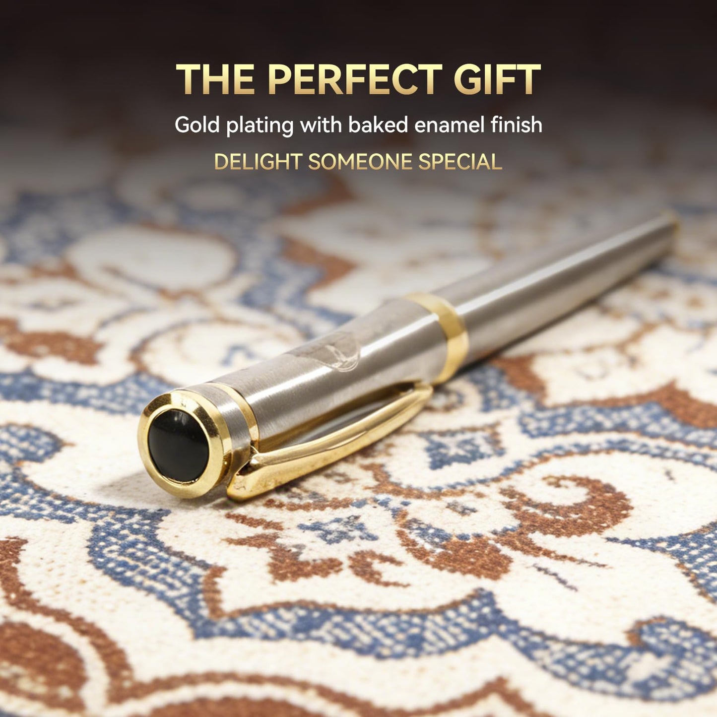 LUHSIN Black Lacquer Rollerball Pen - Premium Luxury Writing Pen (Gold)