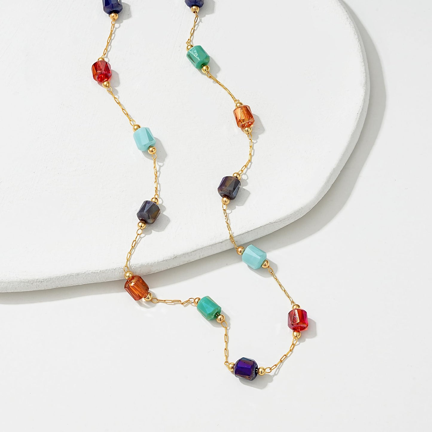 MTMY Beaded Necklaces for Women 14K Gold Plated Dainty Colorful Green/Rose Beaded Pearl Choker Necklace Delicate Boho Choker Necklace Jewelry Gift (mixed color cube)