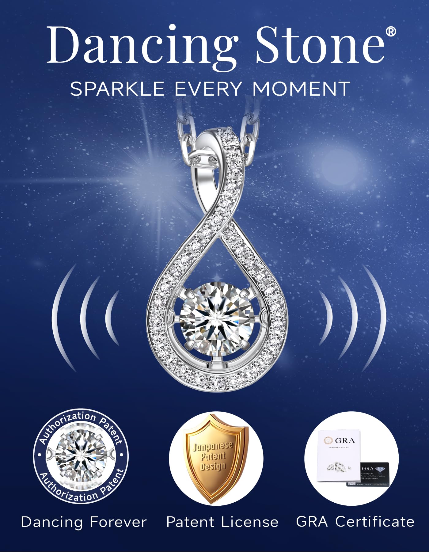 MomentWish Infinity Moissanite Necklace for Women 0.5Carat D Color VVS1 925 Sterling Silver Moissanite Pendant Necklace Anniversary Birthday Gifts for Wife