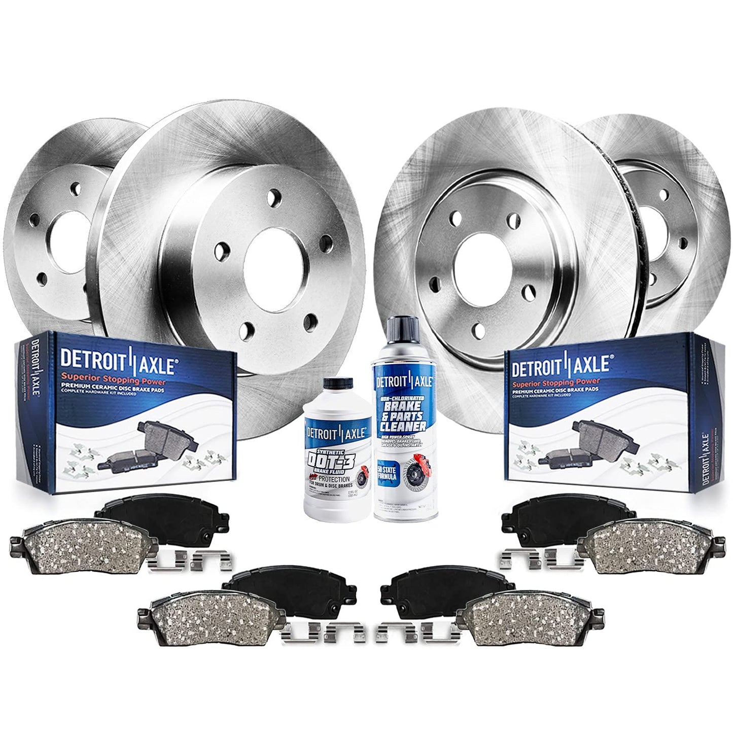 Detroit Axle - Front and Rear Disc Brake Kit Rotors w/Ceramic Pads w/Hardware & Brake Kit Cleaner & Fluid for 2004-2005 Pontiac
