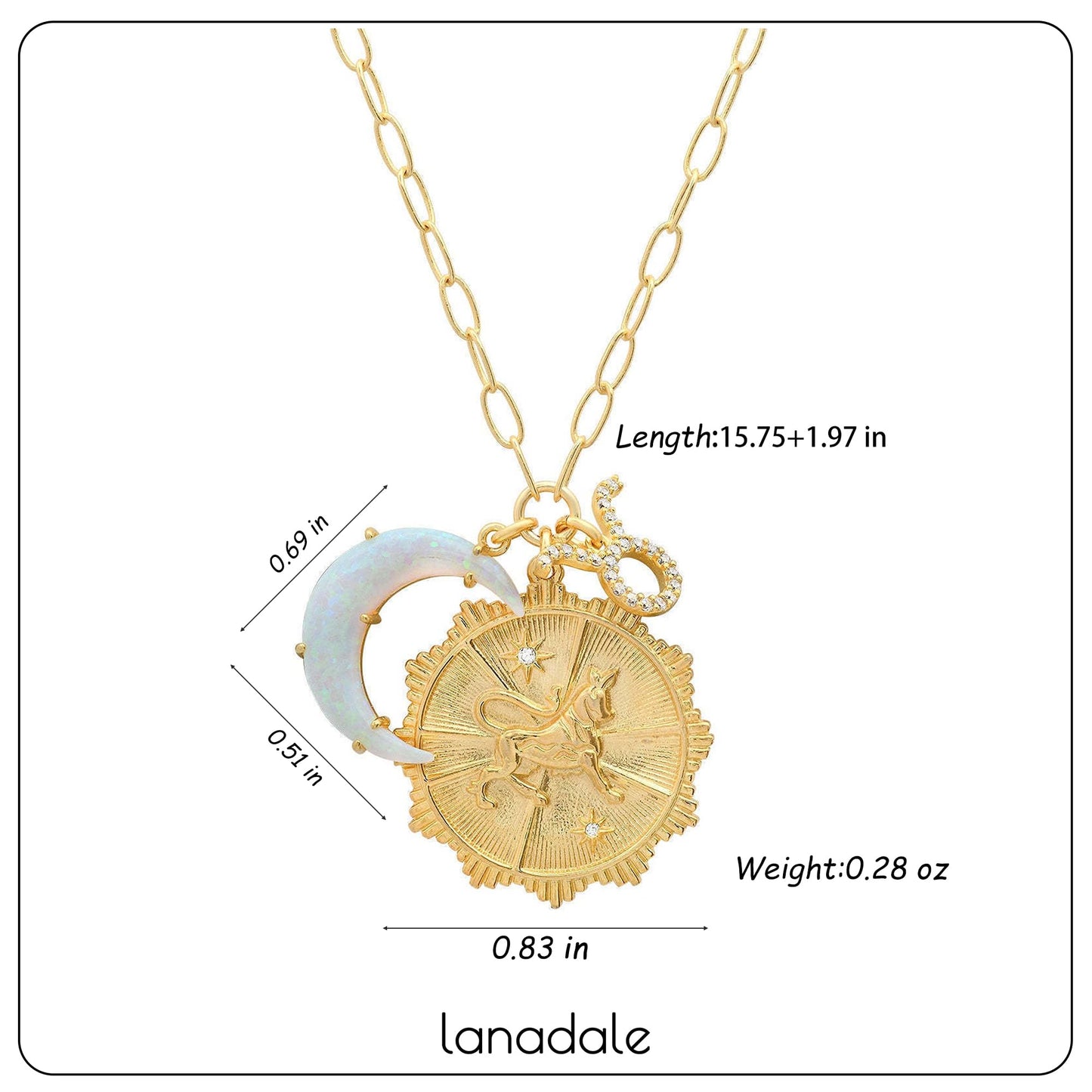 Lanadale Dainty Gold Taurus Zodiac Coin Opal Crescent Moon Charm Necklace for Women Trendy 18K Gold Plated Retro Paperclip Chain 12 Constellation Horoscope Necklaces Astrology Jewelry Gifts