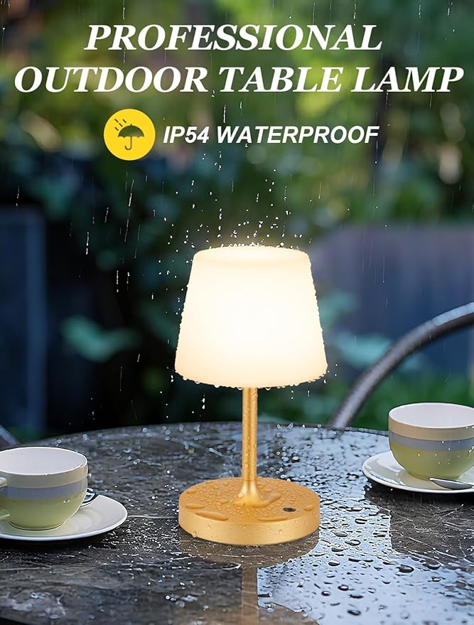 Kakanuo Gold Cordless Shower Lamp Waterproof, Rechargeable Cordless Lamp with 4000mAh Battery, Touch Dimmable Table Lamp for Outdoor, Kitchen, Bathroom, Camping, Patio, IP54