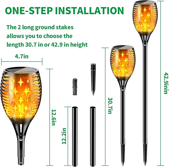 YoungPower Solar Outdoor Torch Lights Flicking Flame,Outdoor 43" Large Landscape Lighting Outdoor Path Lights Waterproof Flame for Garden Yard Patio, 4 Pack