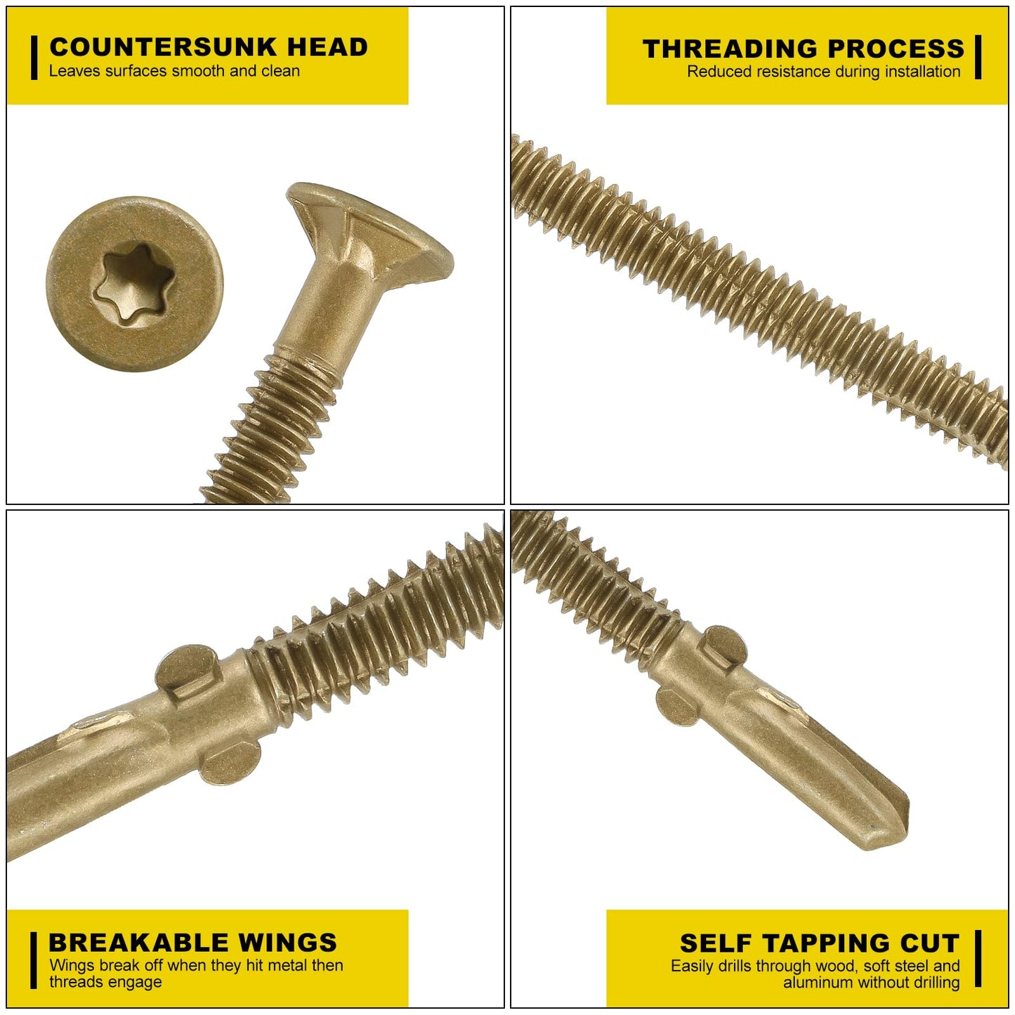 FMhotu #10 x 2-1/2" Trailer Deck Screws, Self-Tapping Sheet Wood Metal Screw, 576Pcs T25 Star Bits Reamer Tek Screws for Trailers, for Attaching Wood to Steel
