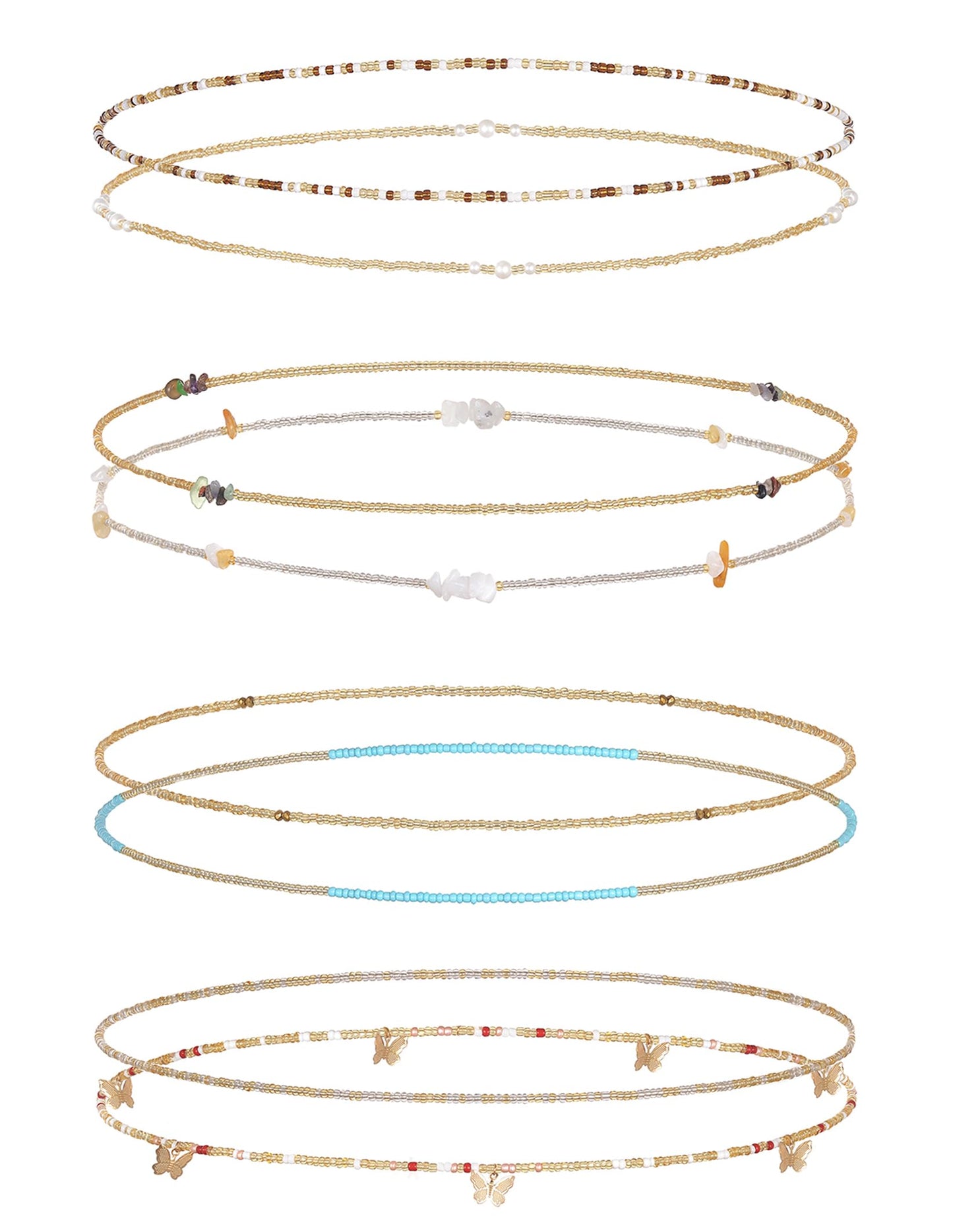 Tornito 8Pcs 31.5 Inches African Waist Bead Chain Elastic Belly Beads Butterfly Shell Layered Body Chain Colorful Jewelry Accessories for Women (F:8Pcs(Yellow))