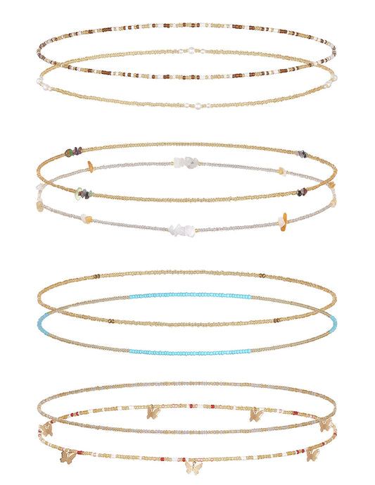 Tornito 8Pcs 31.5 Inches African Waist Bead Chain Elastic Belly Beads Butterfly Shell Layered Body Chain Colorful Jewelry Accessories for Women (F:8Pcs(Yellow))