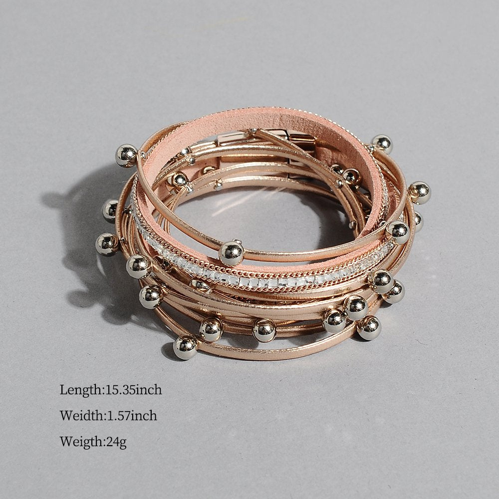 Artilady Leather Wrap Bracelet for Women - Handmade Clasp Bangle Bracelet with Pearl Beads Crystal Wristbands Jewelry Gift for Ladies and Mother