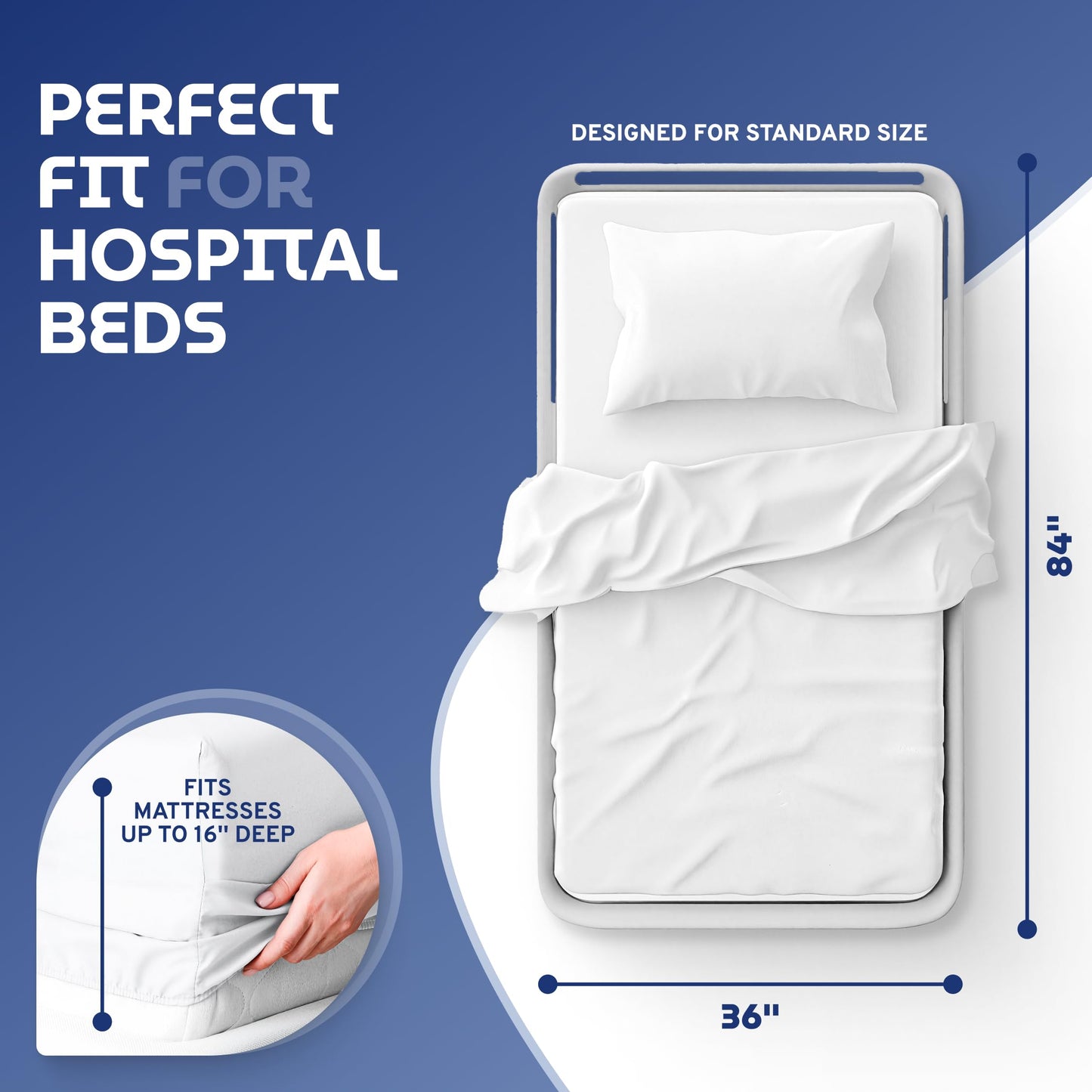 3 Piece Hospital Bed Sheet Set, Soft Jersey Knitted T-Shirt Quality, 1 Flat, 1 Fitted, 1 Pillowcase