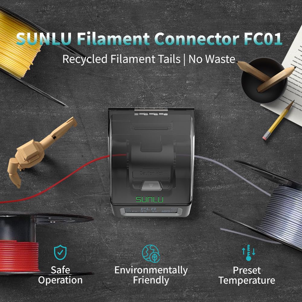 SUNLU Filament Connector, Filament Splicer with 200Pcs PTFE Sleeve for 3D Printer Filament 1.75mm, Fast Heating Up to 240°C, Compatible with PLA PETG TPU ABS PA Nylon
