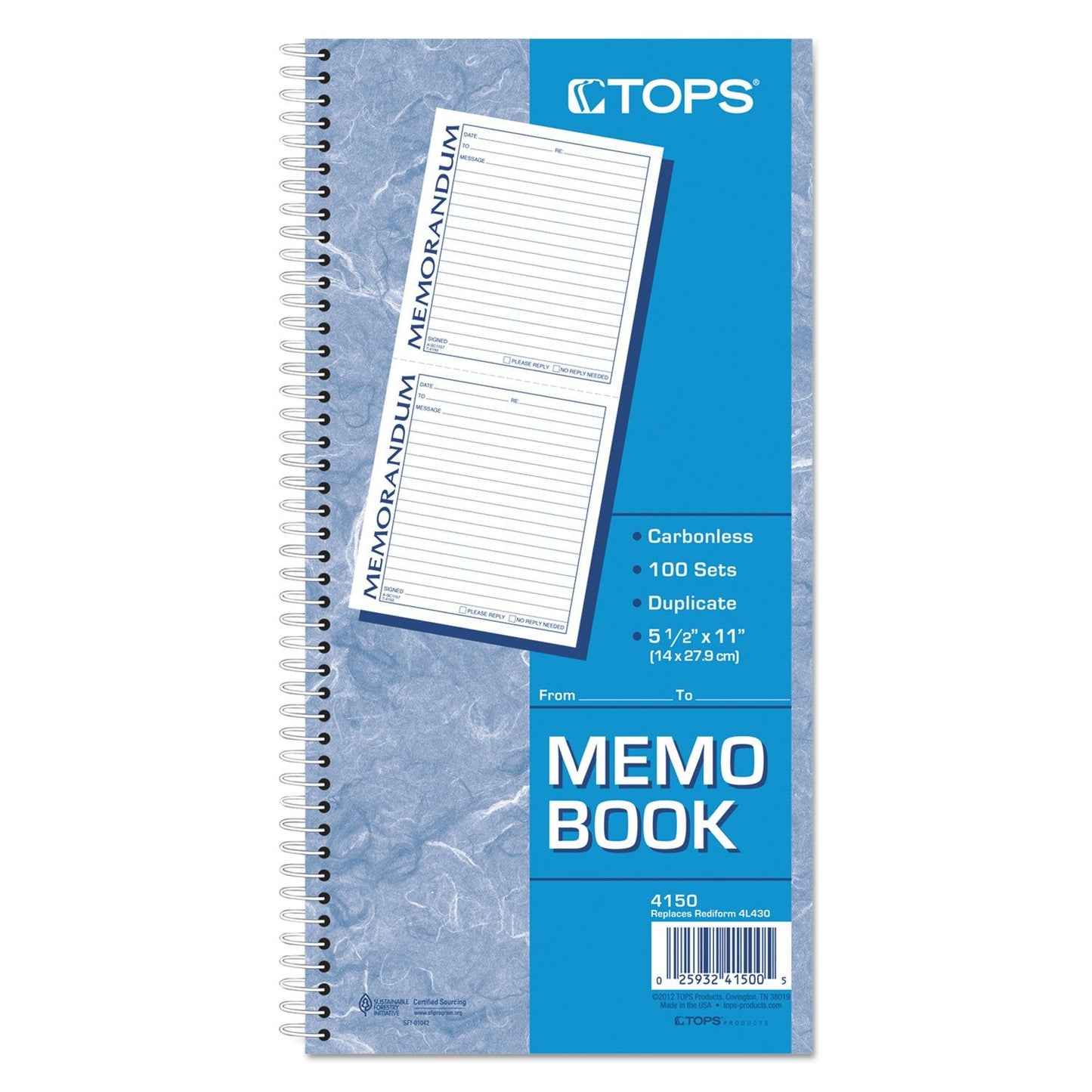 TOPS Memorandum Forms, 2-Part Carbonless, 2 Memos per Page, 100 Sets (4150)
