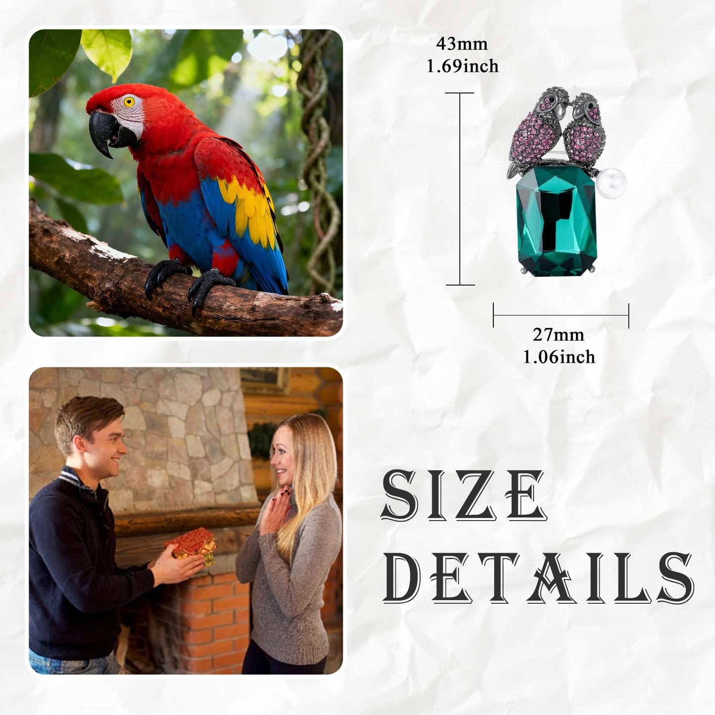 Parrot Brooch for Women Green Rhinestone Parrot Pin Animal Brooch