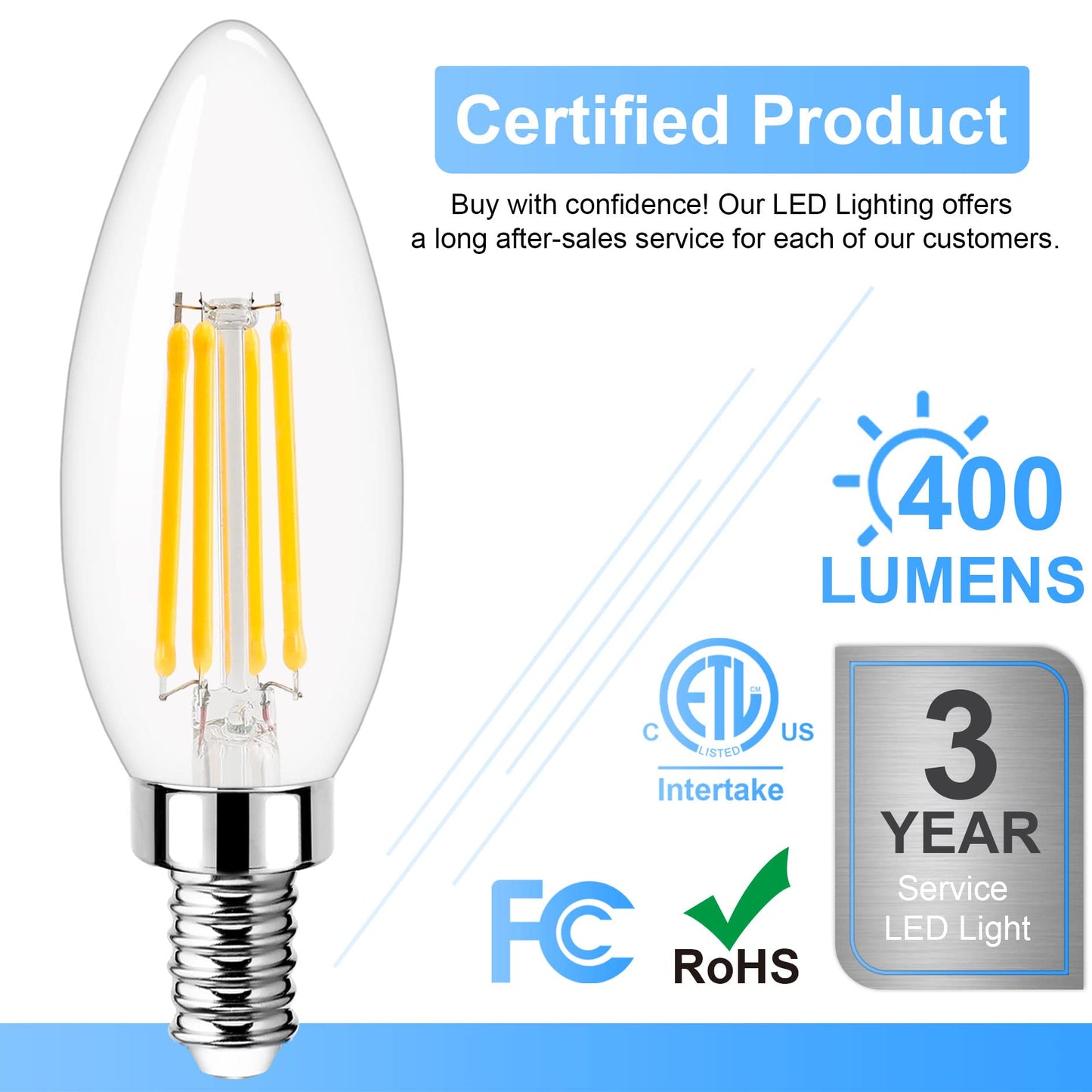 GOLSPARK Dimmable E12 LED Bulb 40W Equivalent, 4000K Natural Daylight Candelabra LED Light Bulbs 4W, 400LM, CRI 85+, Type B Bulb, Clear Filament Candle Light Bulbs for Chandelier Ceiling Fan, 6 Pack