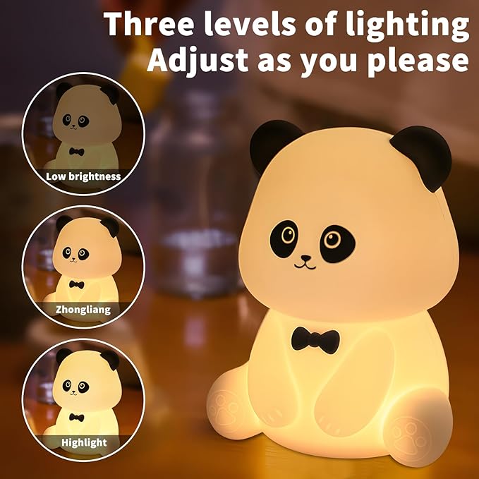 Cute Panda Night Light, Squishy Animal Nightlamp, Rechargeable Dimmable Nursery Soft Silicone Table Bedroom Lamp Portable Adjustable Lighting Bedside Gift