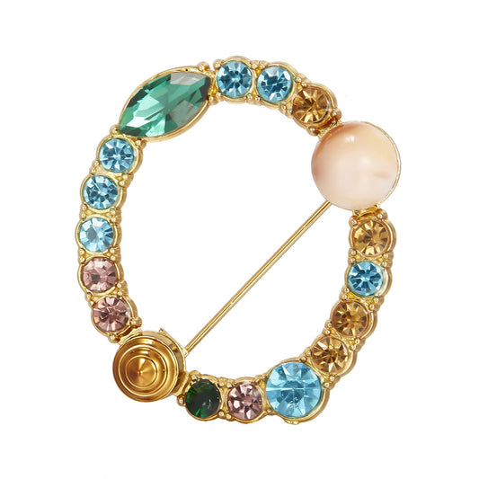 RINHOO Crystal Pearl Initial Brooch Gold Plated Enamel Colorful Letter Alphabet Breastpin Pin Jewelry for GIFTS (Gold O)