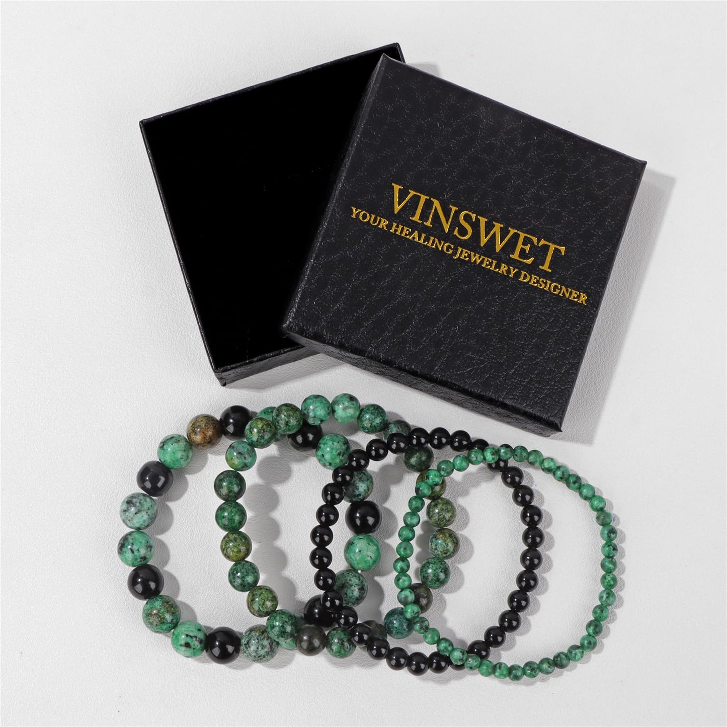 Vinswet 4pcs Beaded Bracelets for Women,Natural Healing Crystal Gemstones Bracelet,Anxiety Stress Relief Bracelet Handmade purple Jewelry Gifts for Women, 7.48in, Stone, no gemstone