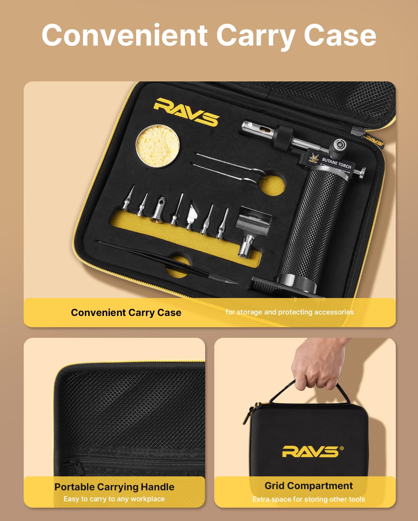 RAVS Butane Soldering Iron Kit Cordless, 14-Piece Multi-Function Butane Torch Kit, Portable Brazing Torch with Adjustable Flame, Without Butane Fuel, Unique Gifts for Men Women Husband
