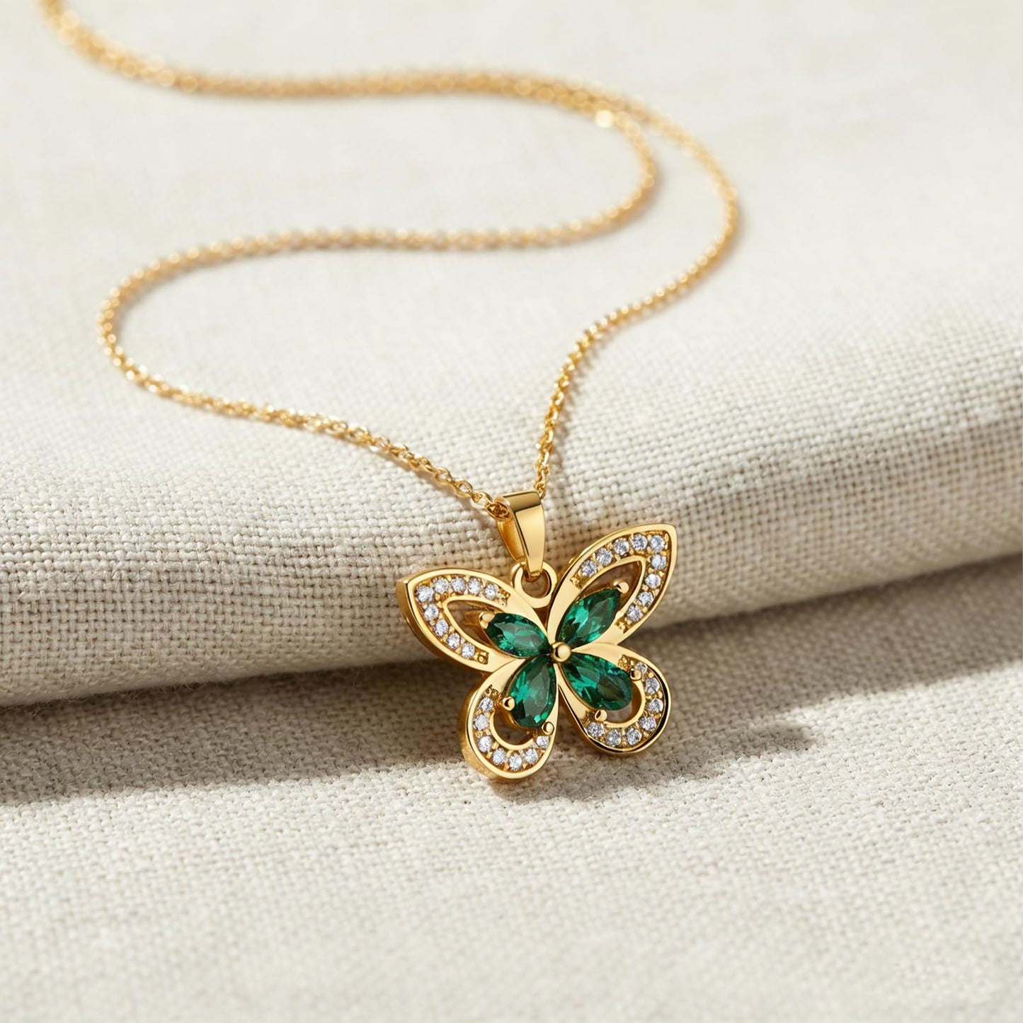 crataly Emerald Butterfly Necklace For Women-Gold Plated May Birthstone Necklace For Valentine's Day Mother's Day Christams Birthday Gifts