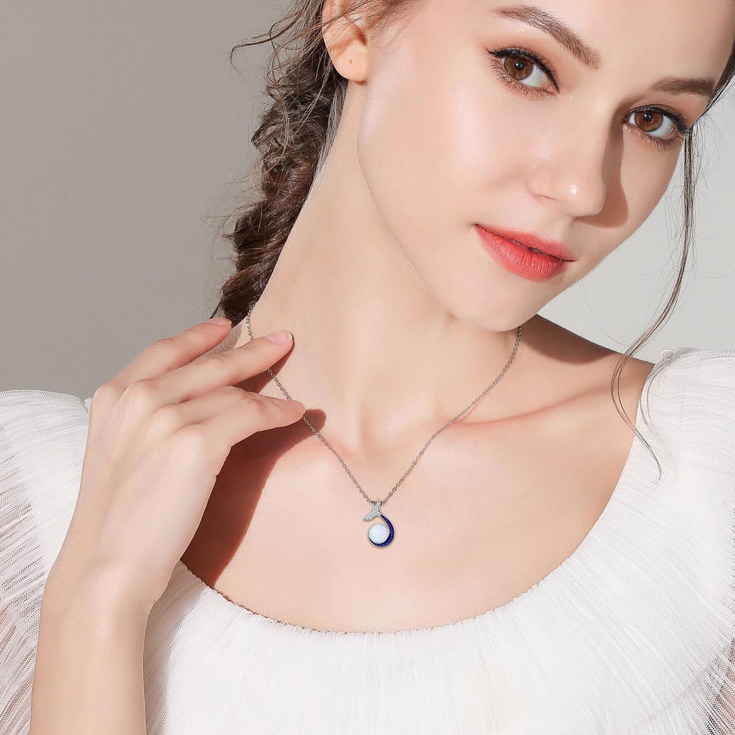 KoyeKei Mermaid Tail Necklace for Women 925 Sterling Silver Mermaid Necklace with Opal Beach Sea Pendant Ocean Themed Jewelry Mothers Day Graduation Gifts for Mom Sister Wife