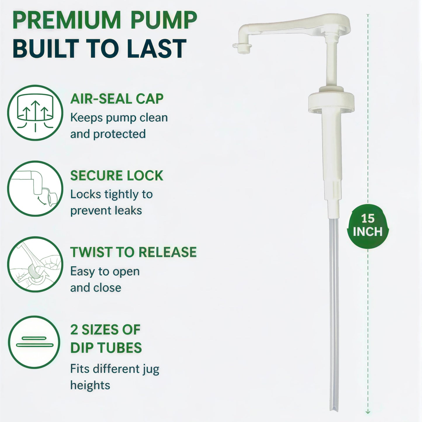 Pump for Gallon Jug & 5 Gallon Bucket, Leakproof Heavy Duty Pump Dispenser for Laundry Detergent, Shampoo, Soap, Oil, Snow Cone Syrup, Popcorn Butter, Commercial Household Industrial Use (2pc)