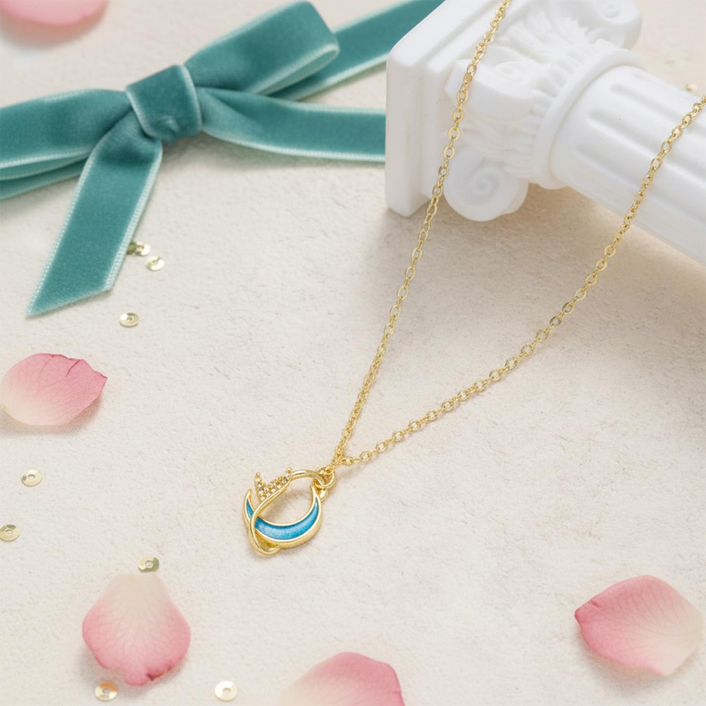 GLUBU Dainty 14K Gold Plated Moon & Fish Ocean Necklace for Women - Summer Beach Jewelry Charm Gift