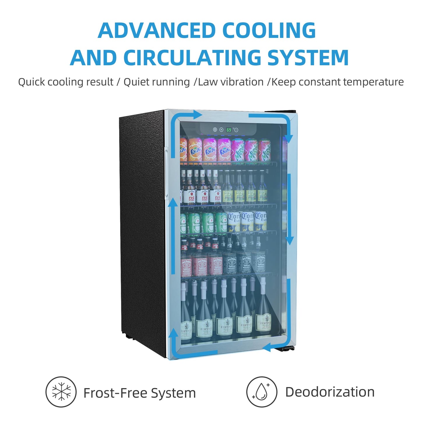 Erivess Beverage Refrigerator and Cooler, 110 Can/3.1 Cu Ft Mini Fridge with Glass Door, Adjustable Shelves for Soda,Bee,Wine, Free Standing Small Refrigerator, Digital Display, for Home, Bar, Office