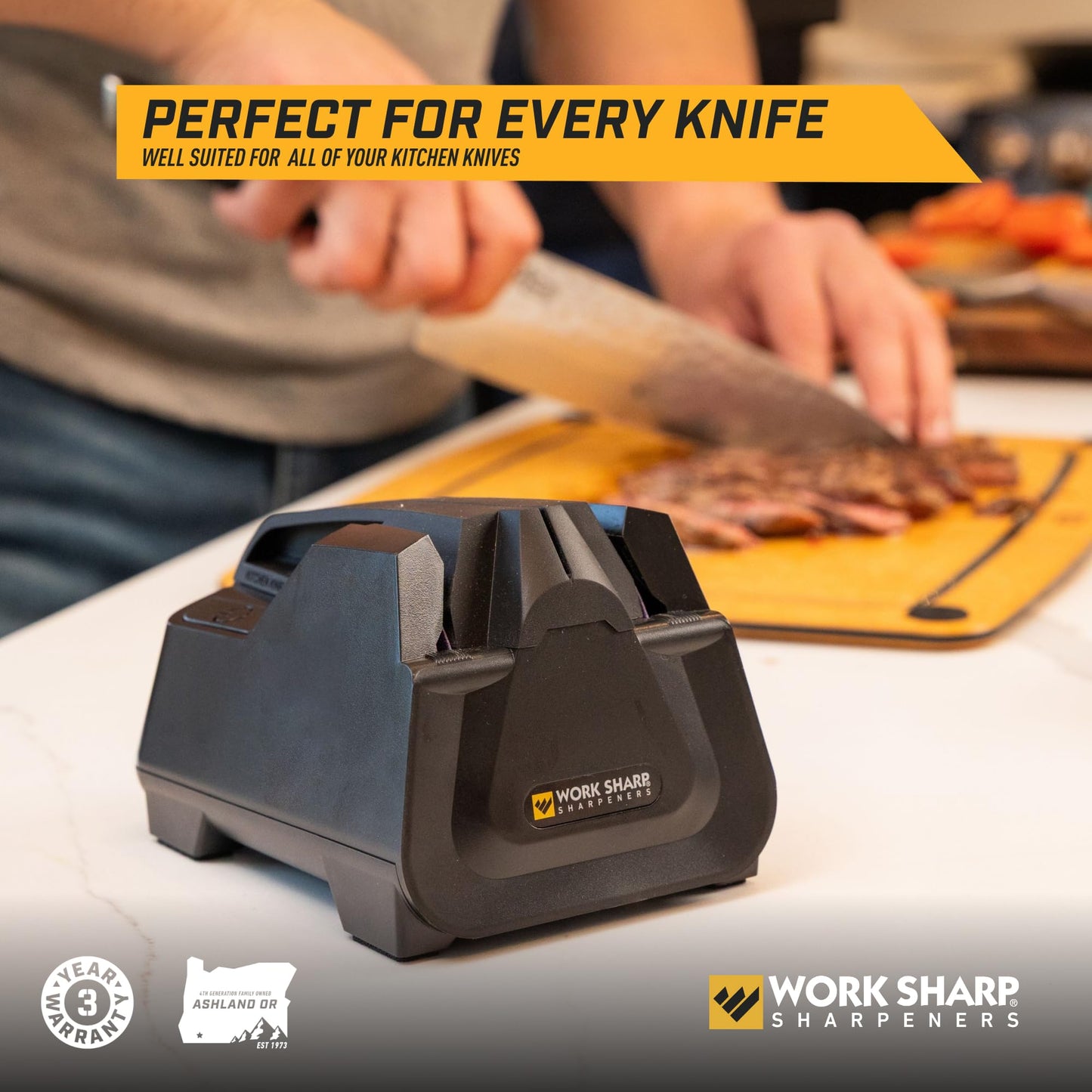 Work Sharp Electric Kitchen Knife Sharpener - Get knives ready for cookouts and BBQ's- Fits in Kitchen Drawer, Sharpens every time, fast & easy
