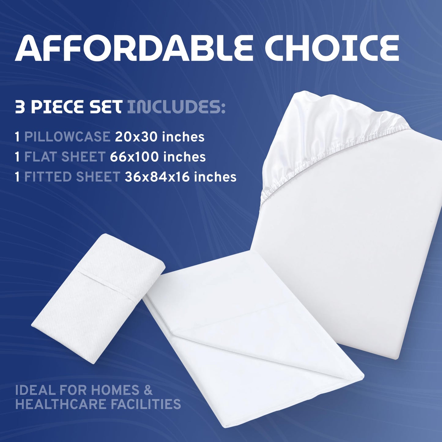 3 Piece Hospital Bed Sheet Set, Soft Jersey Knitted T-Shirt Quality, 1 Flat, 1 Fitted, 1 Pillowcase