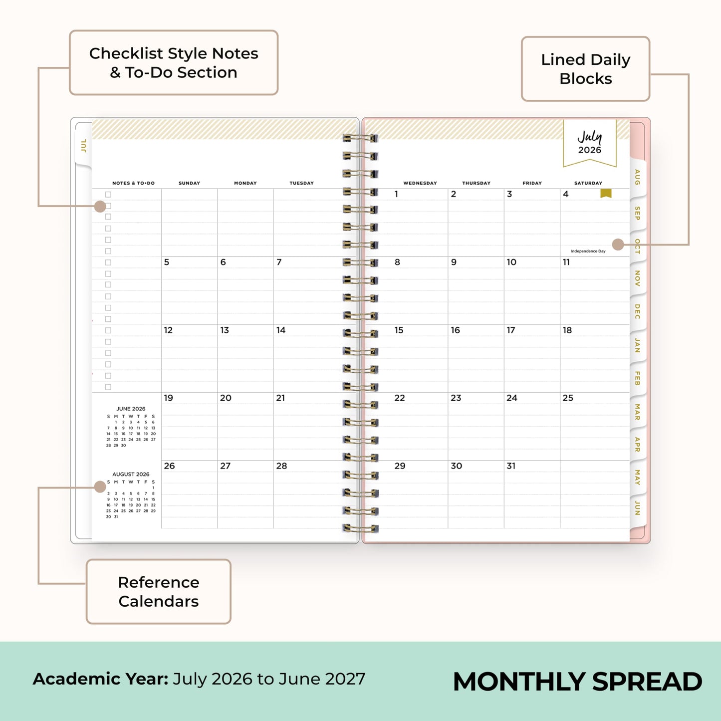 Blue Sky Day Designer 2026-2027 Weekly and Monthly Academic Year Planner Calendar, July 2026 - June 2027, 5" x 8", Flexible Cover, Wirebound, Storage Pocket, Includes Stickers, Smitten