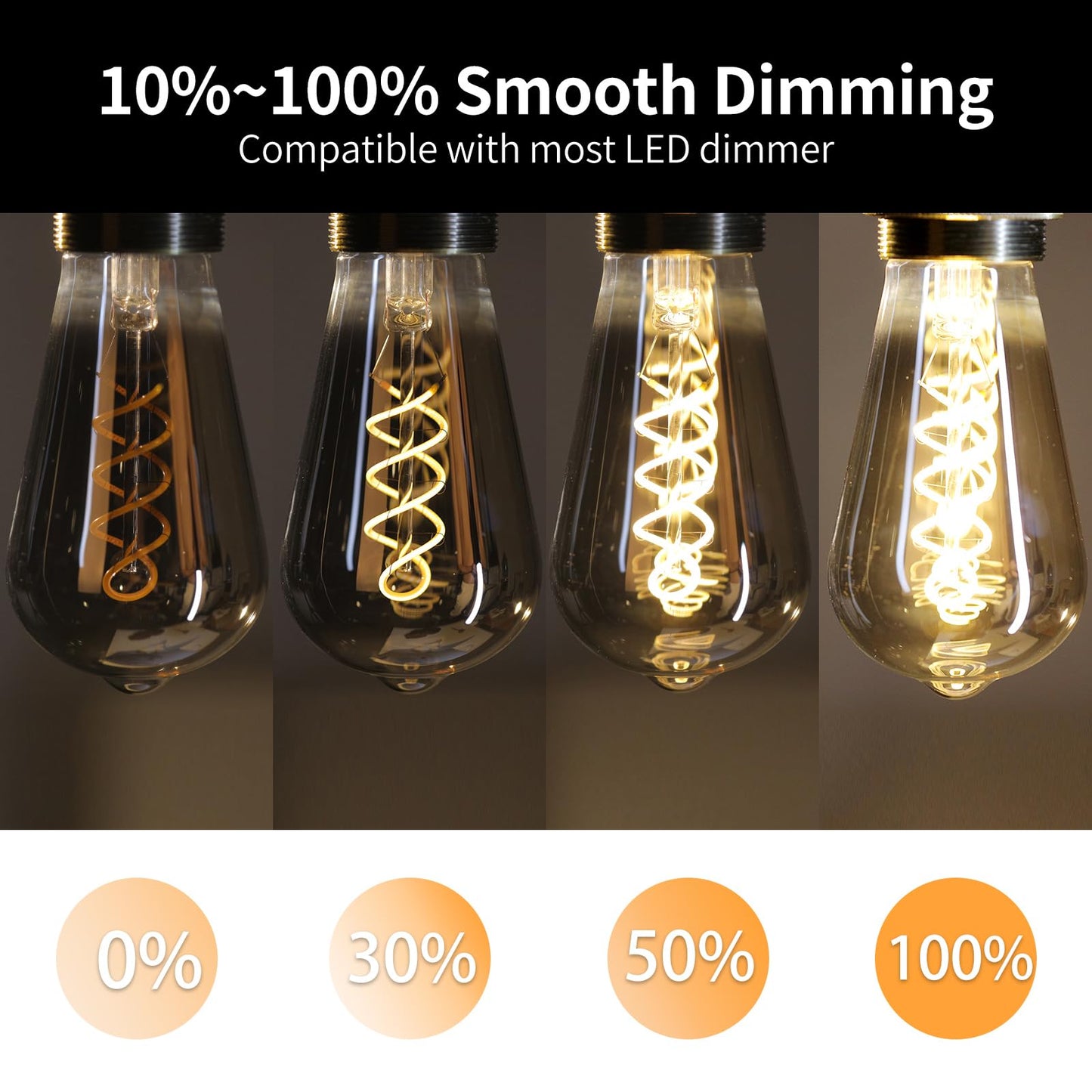 Decoaui E26 ST64 Vintage Edison Light Bulbs, Smoky Grey Coated Glass, Dimmable, 4W(20W Equivalent) 150 Lumens, 2700K Soft White, Spiral Filaments Design, Antique Style, 25000 Hrs, 6-Pack