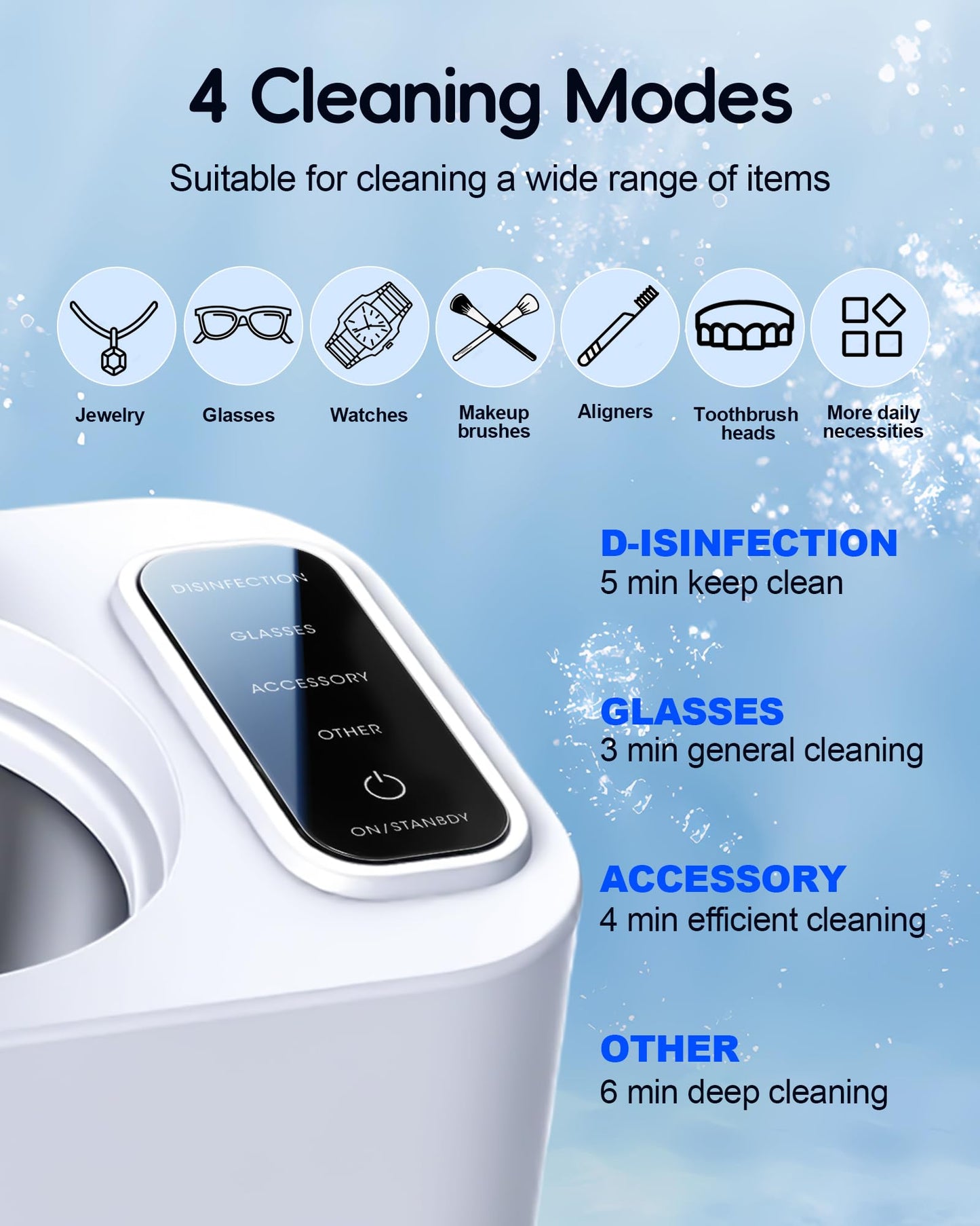 Ultrasonic Jewelry Cleaner Machine, 48KHz Ring Ultrasonic Cleaner, 4 Cleaning Modes - Suitable for Eyeglasses, Jewelry, Rings, Watchbands, Braces, Dentures, 13.5oz 304 Stainless Steel Tank for Gift