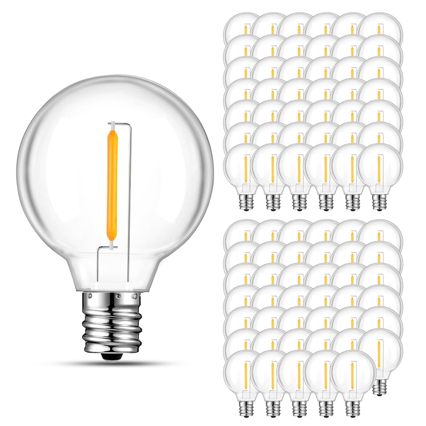 GvvooHome 70 Pack LED G40 Replacement Bulbs for String Lights, Shatterproof Plastic Globe Bulb for Indoor Outdoor Patio Decor, E12 Candelabra Socket Base, Warm White