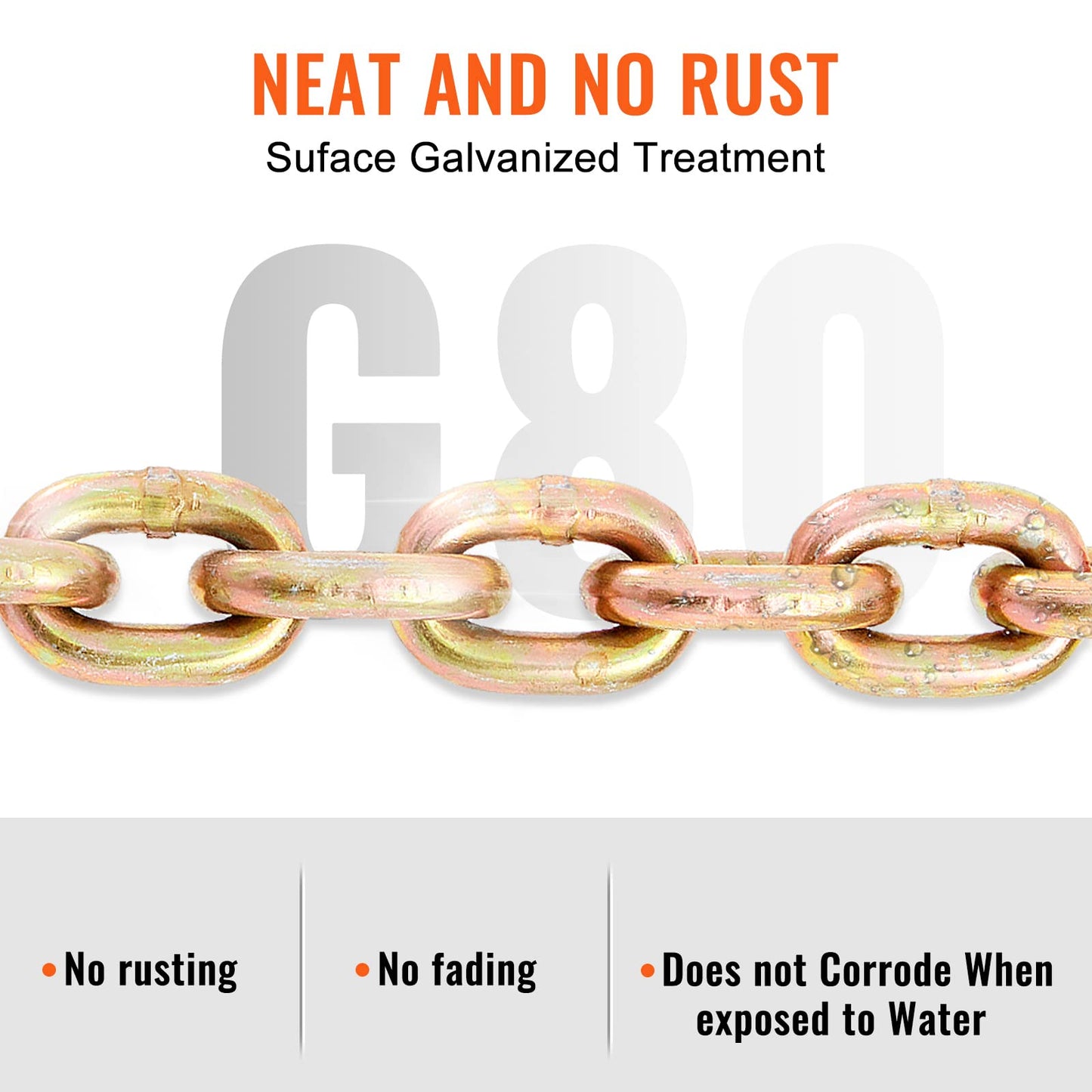 VEVOR Transport Binder Chain, 5/16''x20' Tow Chain with Grab Hooks, 4900lbs Safe Working Load, G80 Heavy Duty Chain, Logging Chain for Transporting Towing, Tie Down Binding Equipment