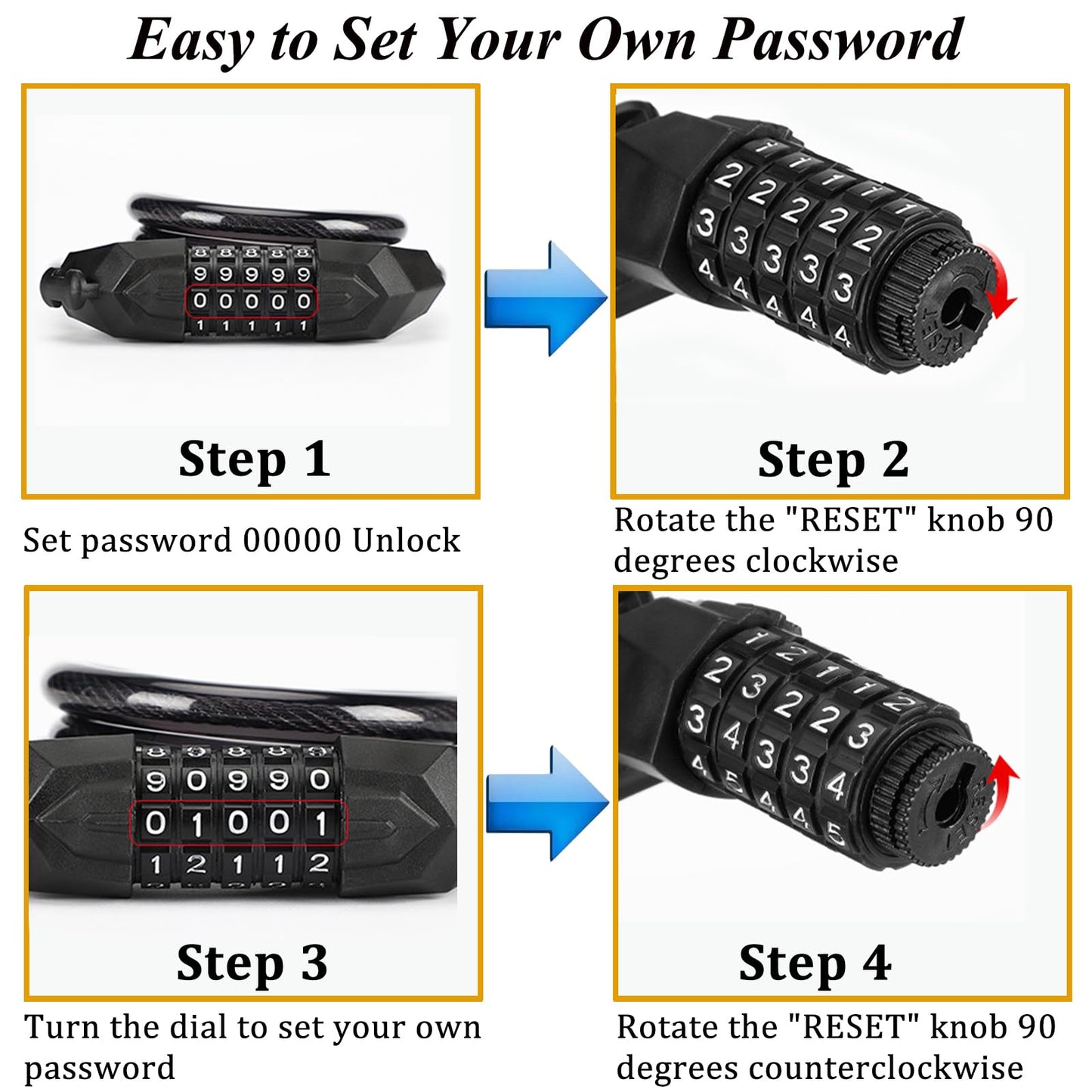 Bike Lock Combination Bike Cable Lock - 5 Digit, Bike Locks Heavy Duty Anti Theft, 3.9ft Coiled Security Resettable Bicycle Lock, Bike Accessories for Electric Bike, Motorcycle, Electric Scooter Lock
