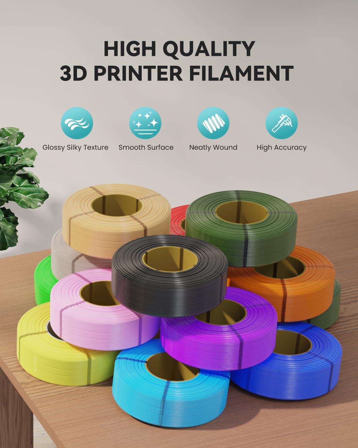 SUNLU 4KG Silk PLA Plus Filament Refill, No-Spool 3D Printer Silk Filament 1.75mm for Reusable Spools, Compatible with Bambu Lab 3D Printers, 1KG/Roll, 4 Packs, Light Gold+Silver+Black+Grey