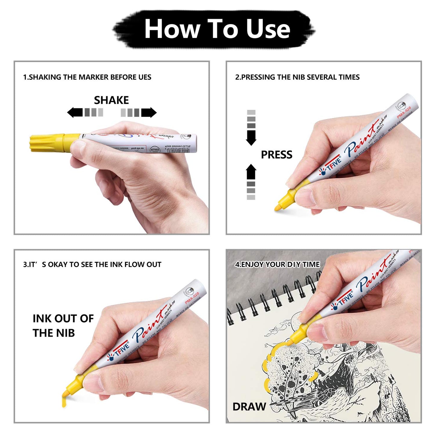 TFIVE Paint Pens Paint Markers Never Fade Quick Dry and Permanent, 12 Color Oil-Based Waterproof Marker Pen Set for Rock Painting, Ceramic, Wood, Fabric, Plastic, Canvas, Glass, Mugs