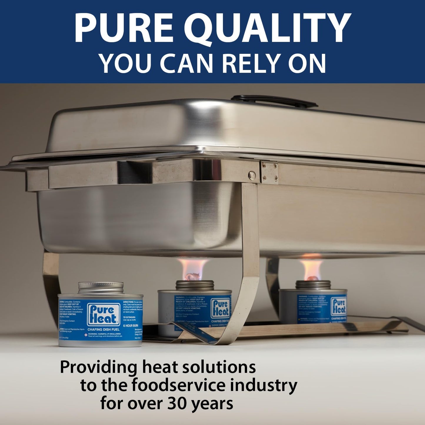 Pure Heat 6-Hour Chafing Fuel Cans (12 Pack) - Resealable Burner Fuel - Food Warmer Cans for Chafing Dishes - Canned Heat Perfect for Catering, Buffet, or Camping