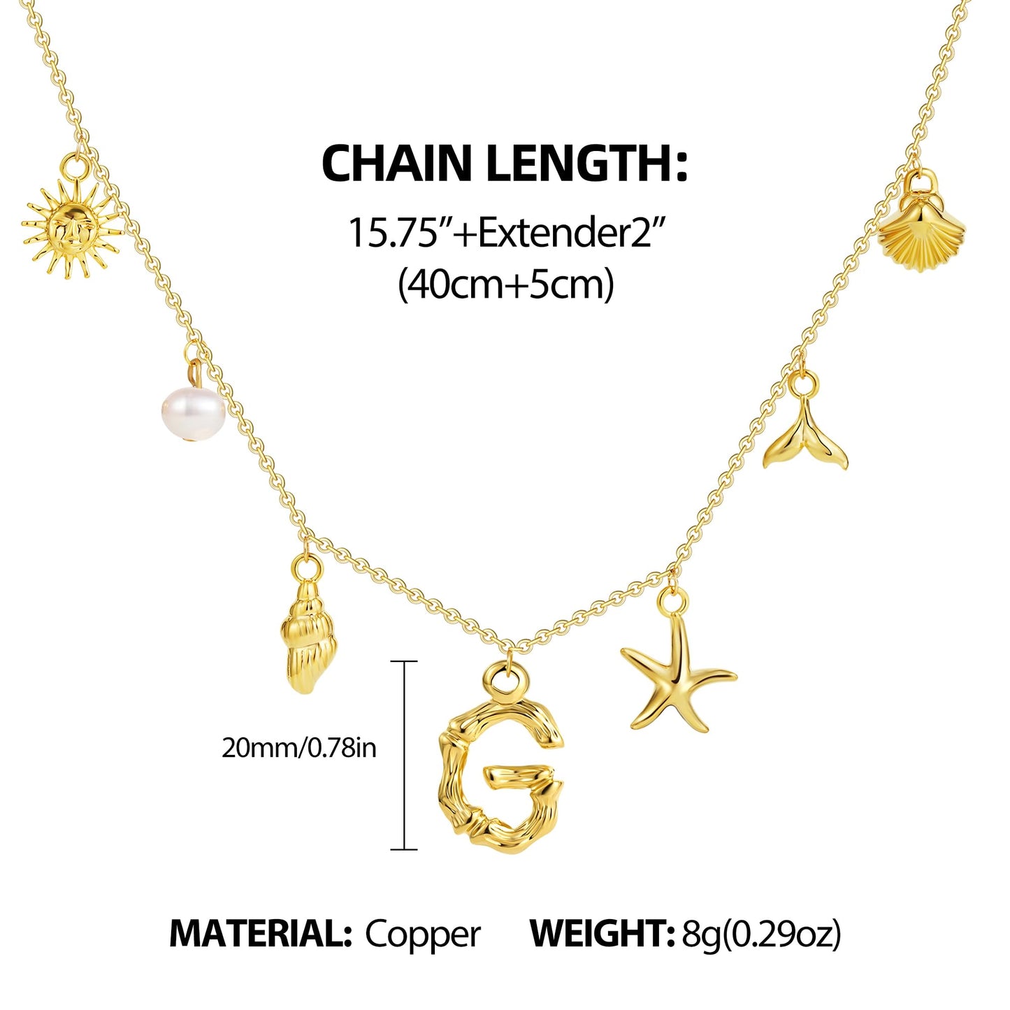 SLOONG Initial Charm Necklace 14K Gold Plated Letter Neckalce Freshwater Pearl Necklace Choker Boho Summer Seashell Beach Starfish Surfer Jewelry Gifts for Women G