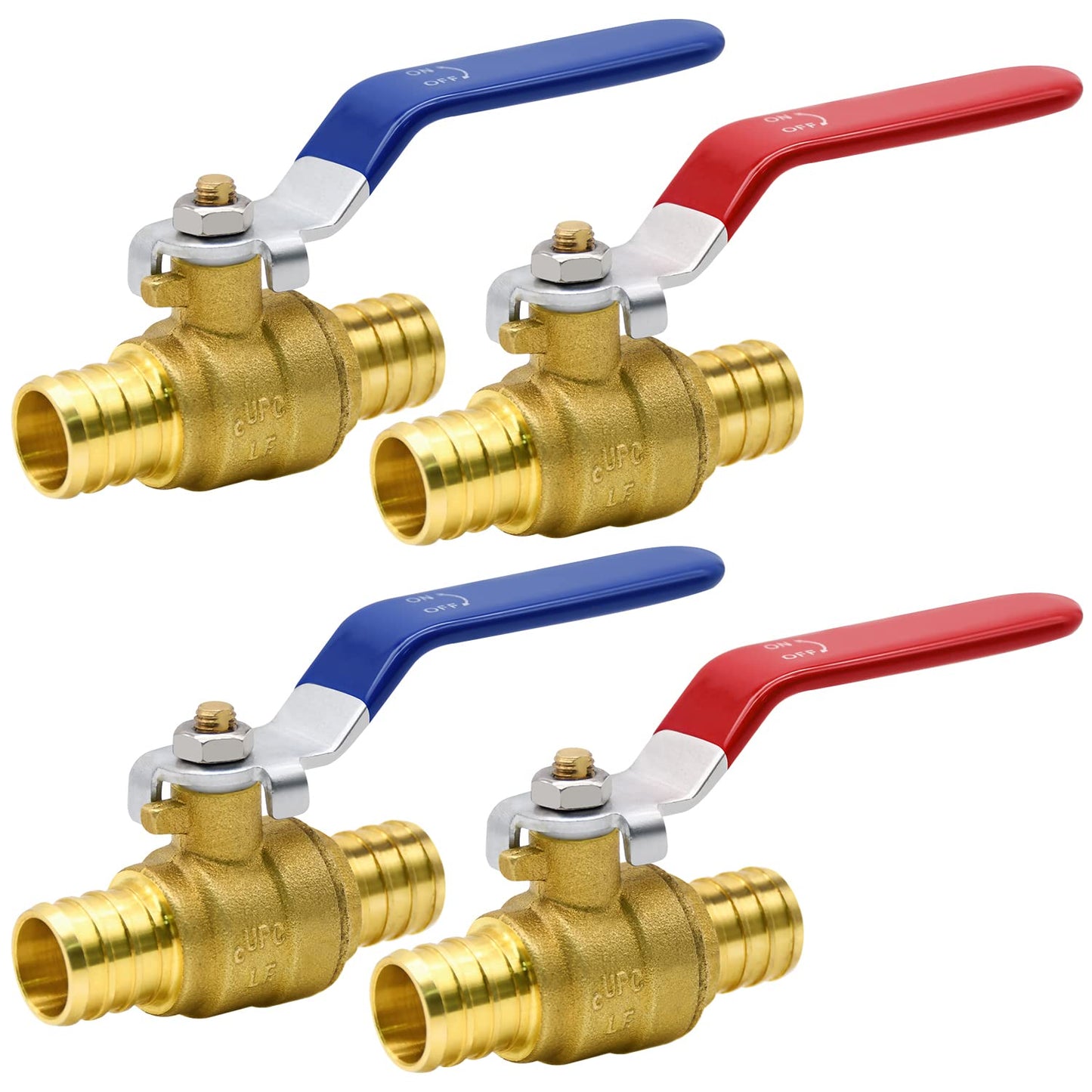 4pcs PEX Ball Valves, 3/4" PEX Brass Full Port Shut Off Ball Valve, Full Port Shut-off Ball Valve, Quarter Turn HOT (RED) COLD (BLUE) of Water Stop Shut off