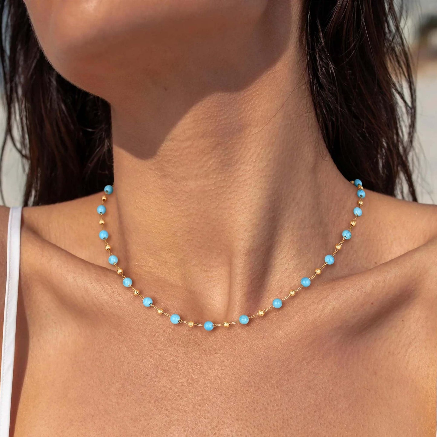 LOLAR RAY Turquoise Jewelry for Women - 14K Gold Plated Turquoise Necklace for Women Colorful Beaded Necklaces Summer Beach Boho Choker Bead Gift