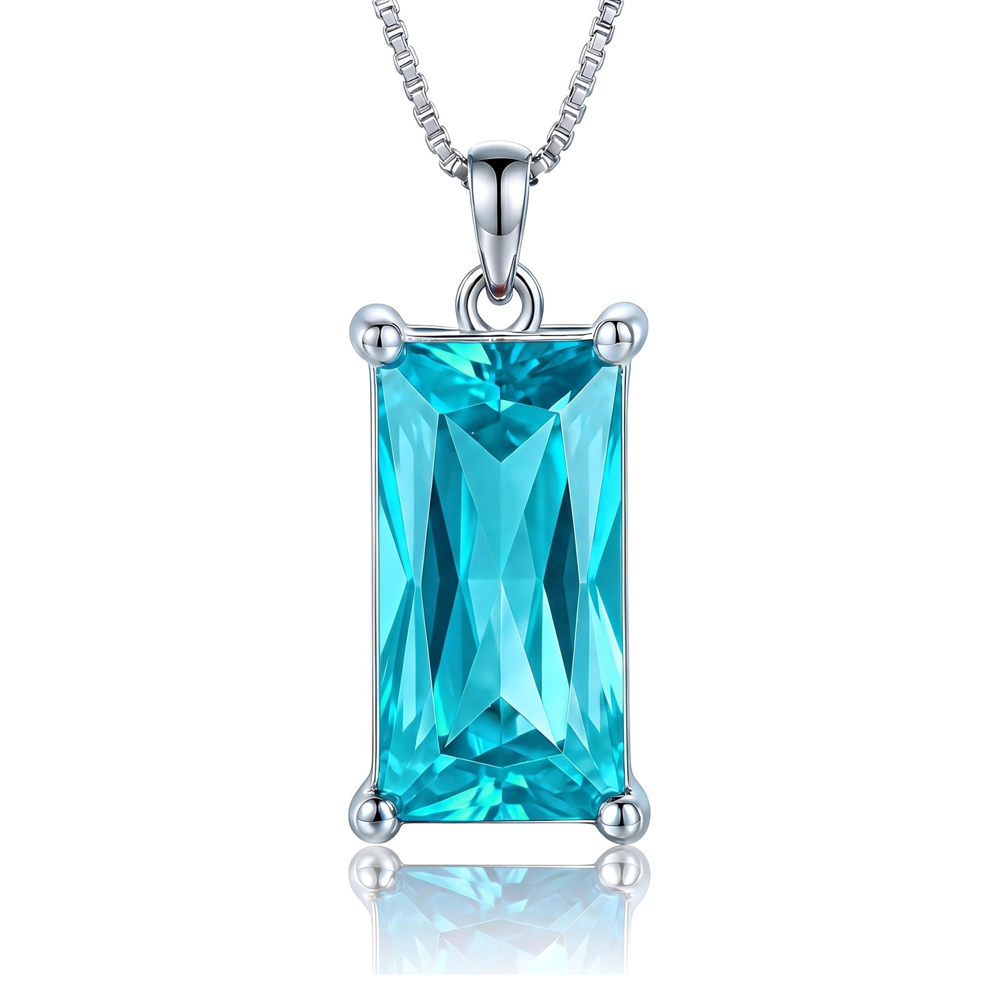 Kuschelkatze 8mm x 16mm Square March Birthstone Aquamarine Pendant Necklace – Fashion charming Sterling Silver Gift for women