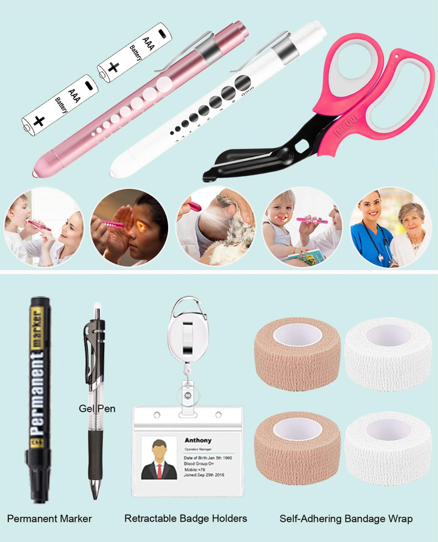 MEUUT 15 pcs Stethoscope Case Kits, Perfect Nurse Gift Include Stethoscope Case, Penlights, Medical Scissor, Bandage Wraps, Badge Holders for Nurse Student