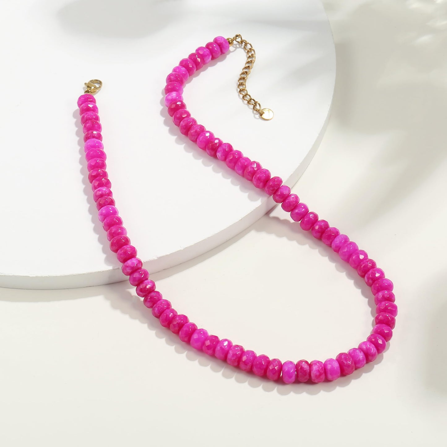 Badu Rose Red Gemstone Beaded Necklace for Women Natural Stone Bead Beach Choker Necklace Fashion Trendy Jewelry Gifts