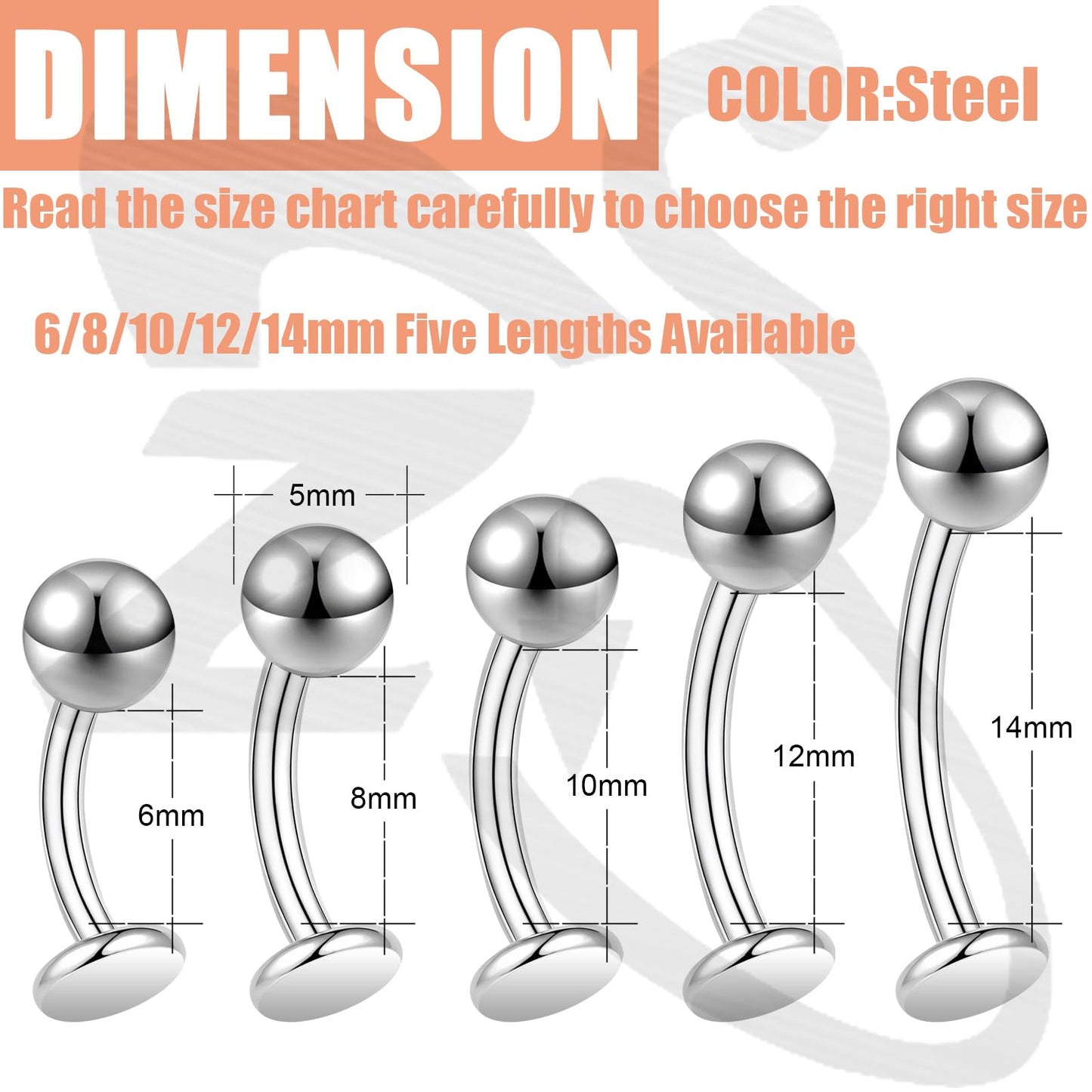 ZS ASTM F136 Titanium Belly Button Ring, 14G Cubic Zirconia Navel Jewelry, 6/8/10/12/14MM Internally Threaded Long Bar Navel Barbell Stud Flat Back Belly Piercing (Steel,L:14mm)
