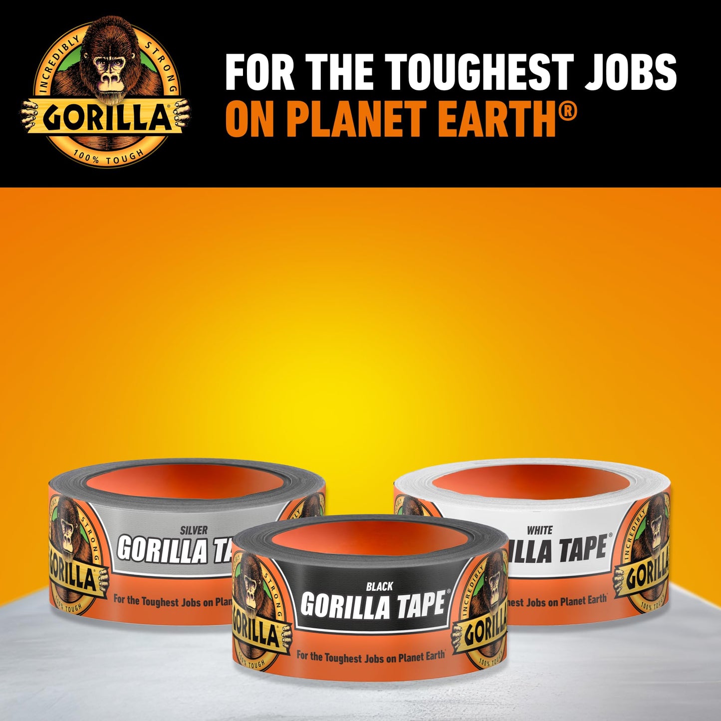 Gorilla Tape, Duct, Utility, Triple Layer Strength, Indoor & Outdoor, Weather Resistant Shell, 1.88 in x 10 yd, Black, (Pack of 24)