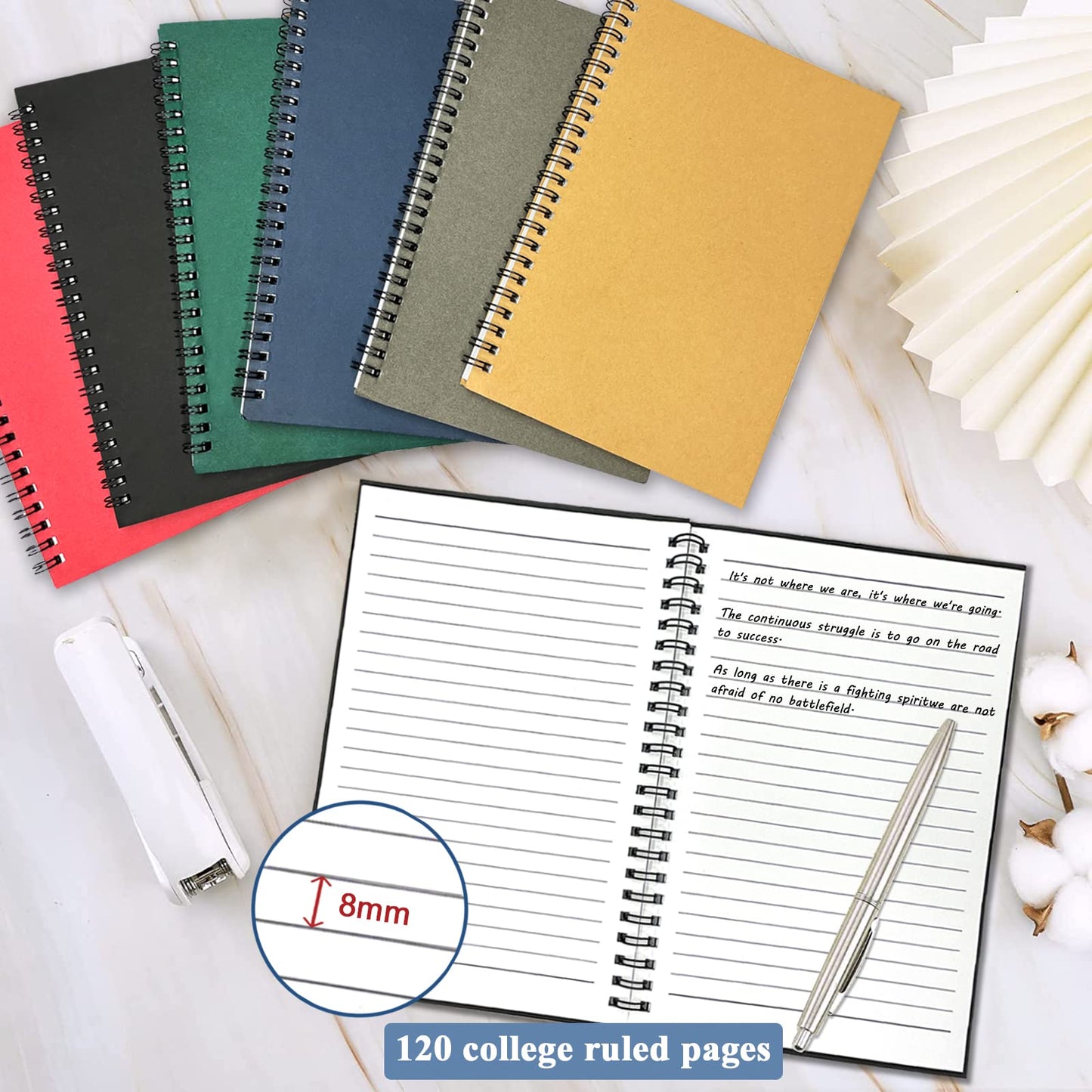 GINMLYDA Small Spiral Notebook 12Pack, 120 Lined Pages 8.25x5.50 Inches Spiral Journal Kraft Cover Notebooks & Writing Pads for School Home Office Aesthetic Sketch Drawing Note