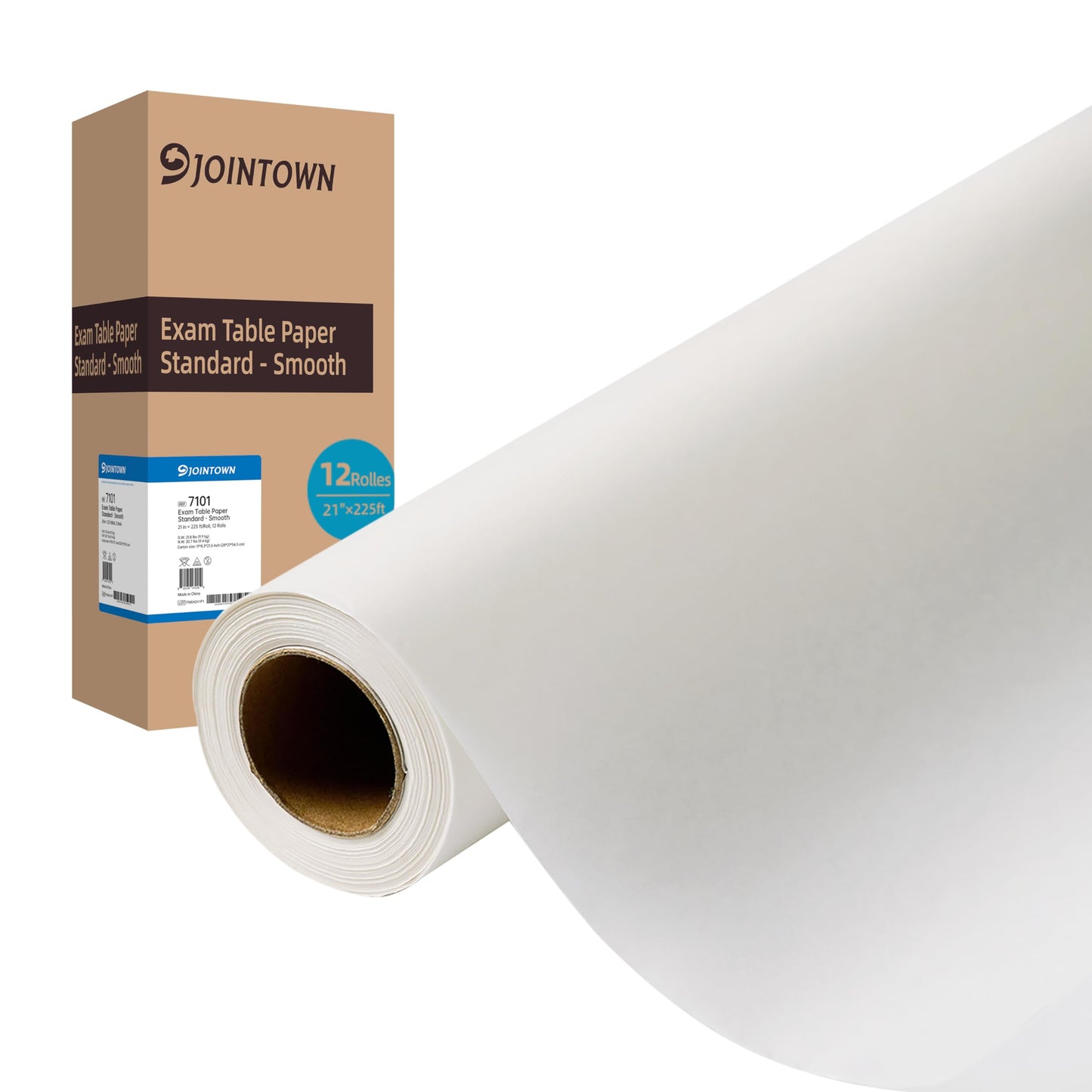 Jointown Exam Table Paper - New Upgrade Barrier Protection, 21" x 225ft, Smooth White Case of 12 Rolls - Hygienic, Disposable, and Reliable Medical Table Paper Supplies