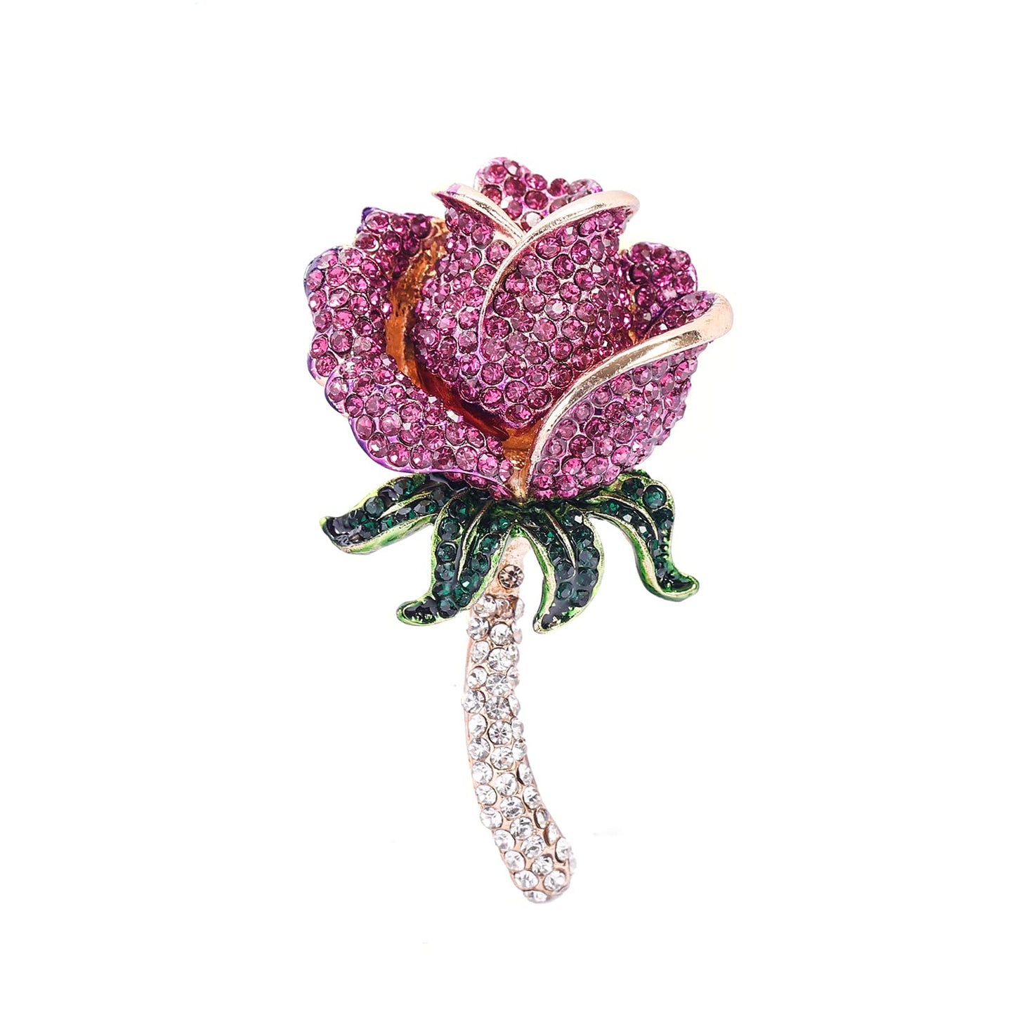 YOQUCOL Elegant Purple Cubic Zirconia Crystal Rhinestone Rose Shape Wreath Brooch Pin for Women